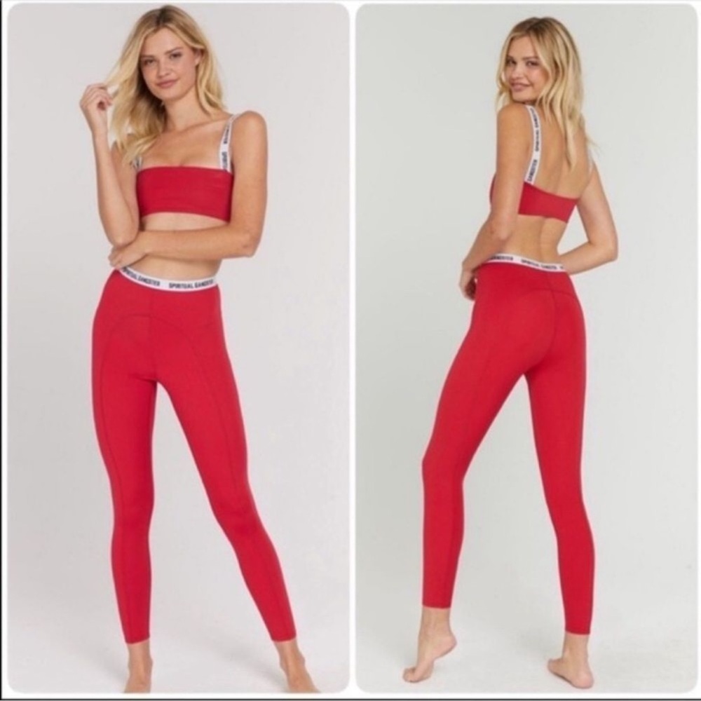 Spiritual Gangster 2pc set Red High-Waist Leggings and bandeau sports bra